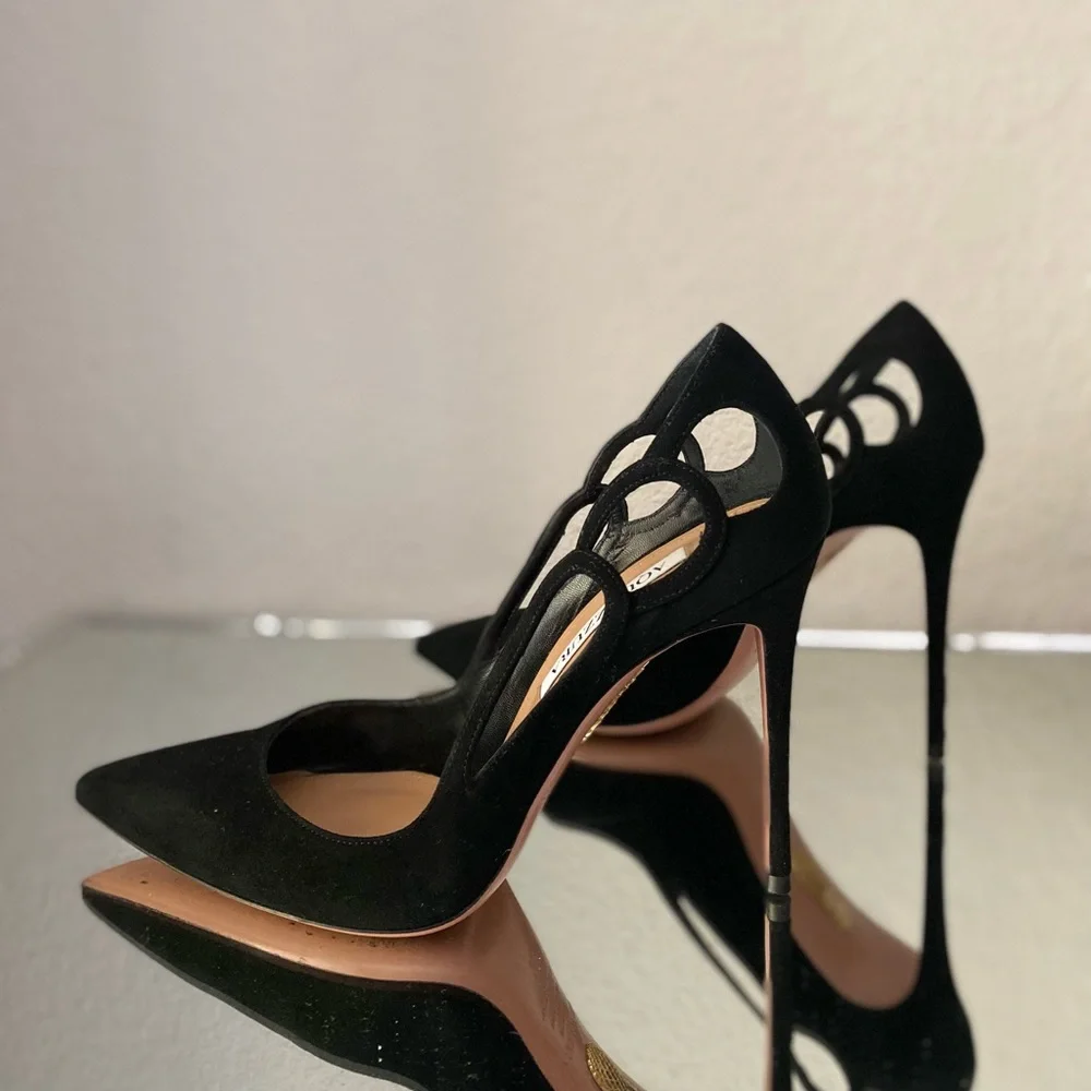 Aquazzura Black Suede Pointed-Toe Stiletto Pumps - Picture 3 of 10